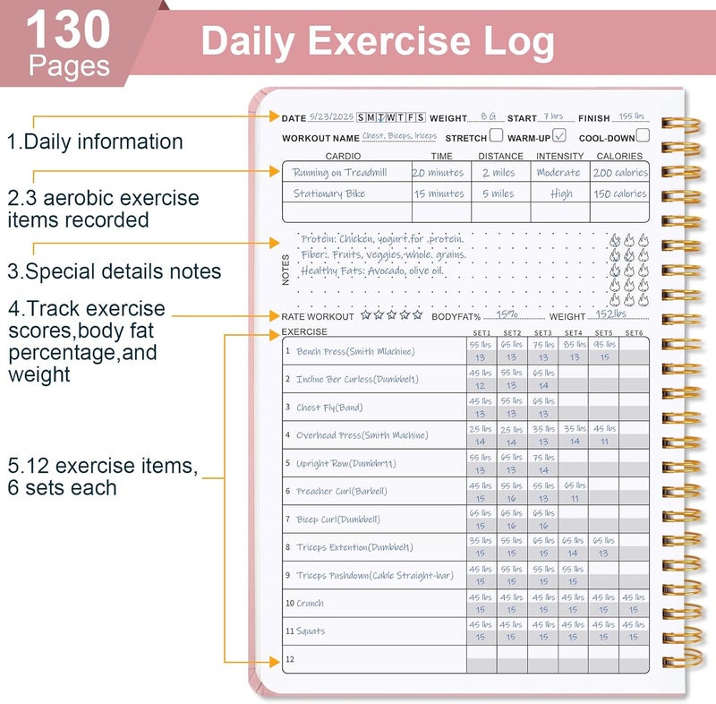 Guirnd Undated Fitness Workout Journal for Men & Women, A5(8.5" x 6.7") Fitness Journal Workout Planner, Workout Log Book Planner for Tracking, Motivating, and Achieving Your Fitness Goals - Pink - Image 5